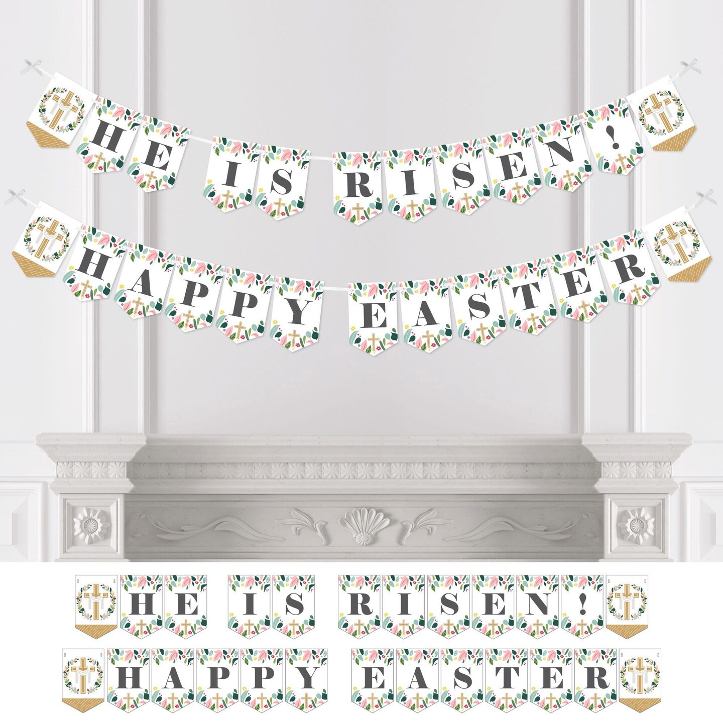 Big Dot of Happiness Religious Easter - Christian Holiday Party Bunting Banner - Party Decorations - He Is Risen Happy Easter