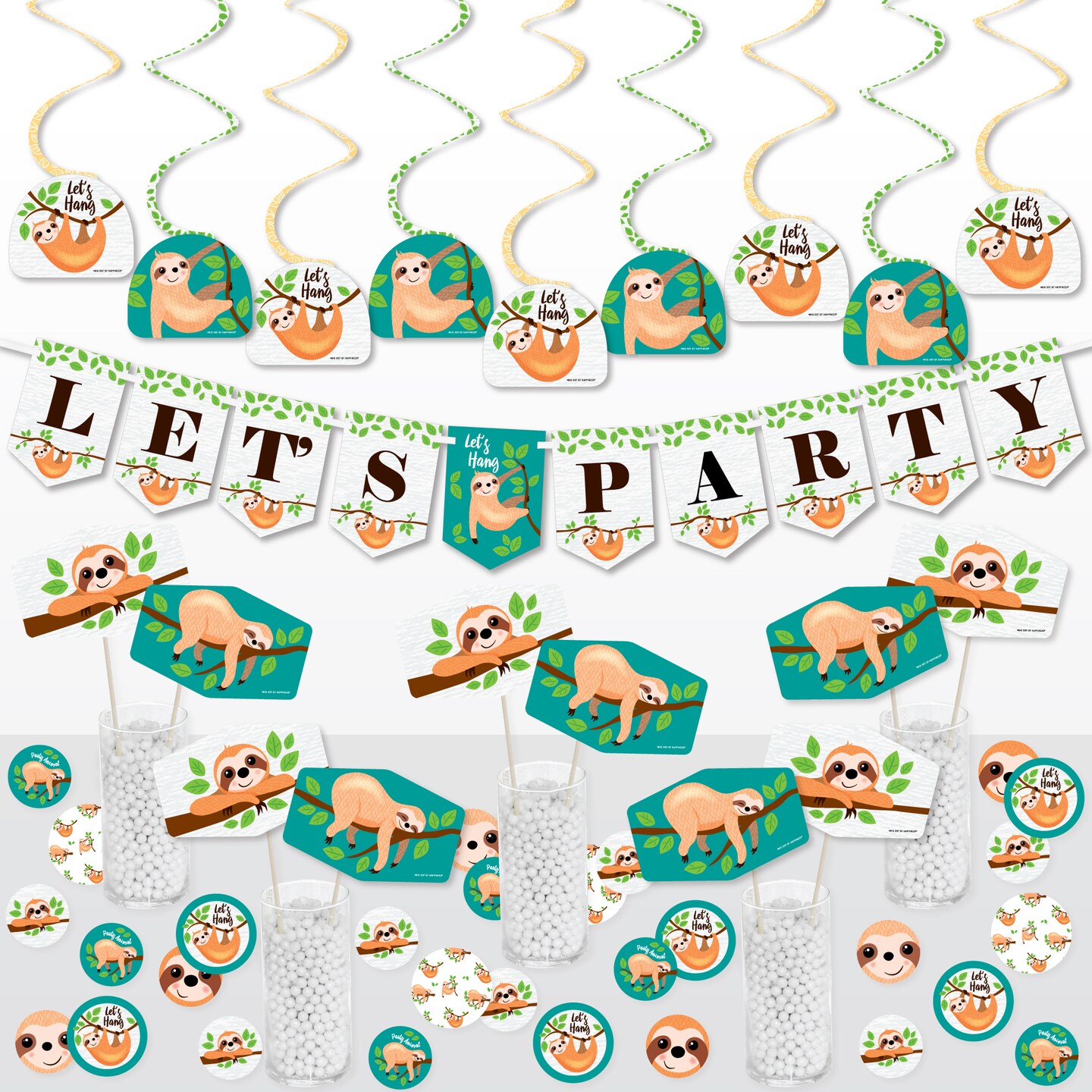 Big Dot of Happiness Let&#x2019;s Hang - Sloth - Baby Shower or Birthday Party Supplies Decoration Kit - Decor Galore Party Pack - 51 Pieces