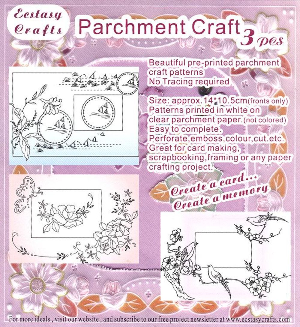 Ecstasy Crafts 3 Parchment Patterns -Butterfly, Birds, Fish