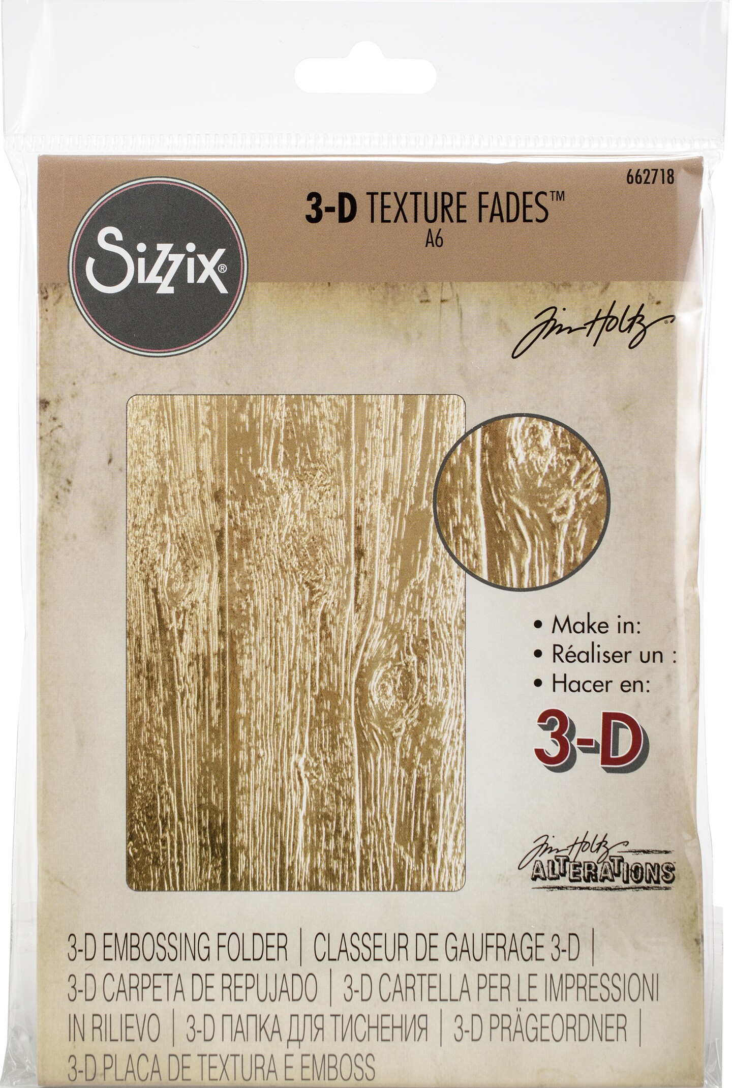 Sizzix 3D Texture Fades Embossing Folder By Tim Holtz-Lumber