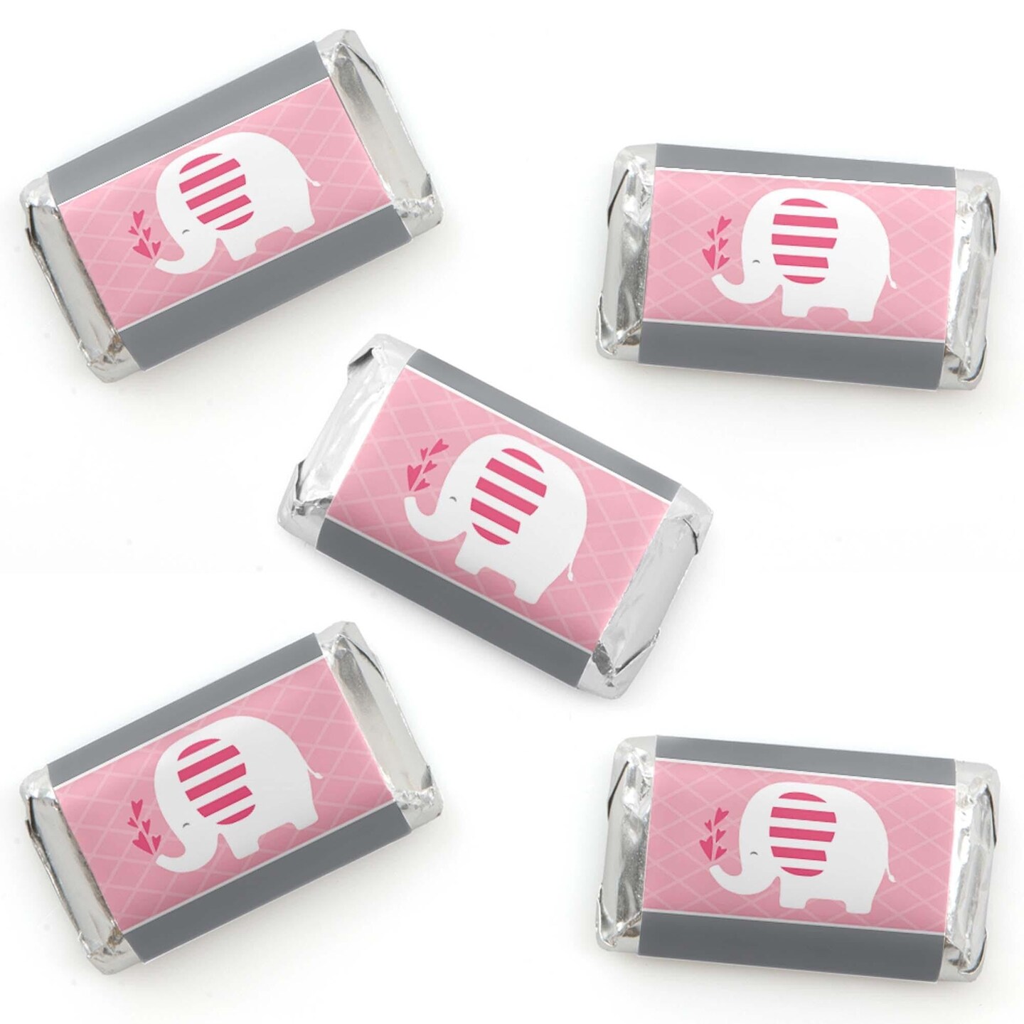 Big Dot of Happiness Pink Elephant Mini Candy Bar Wrapper Stickers