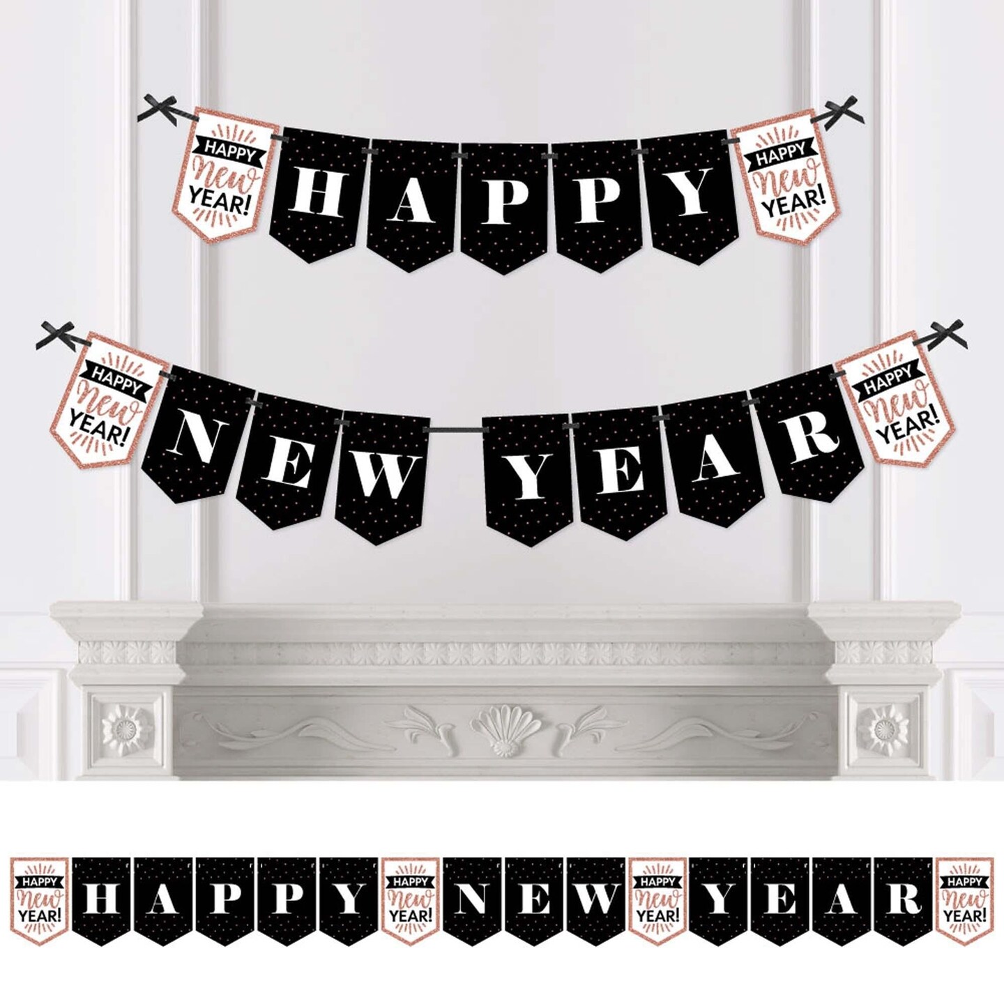 Big Dot of Happiness Rose Gold Happy New Year - New Year&#x27;s Eve Party Bunting Banner - Party Decorations - Happy New Year
