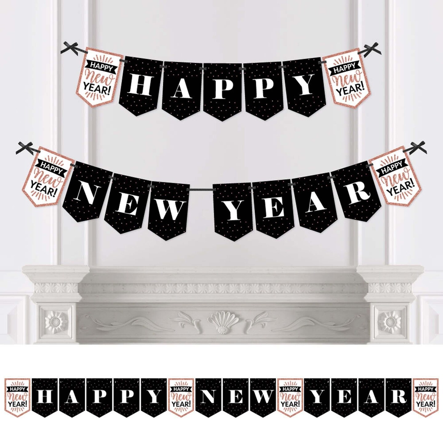 Big Dot of Happiness Rose Gold Happy New Year - New Year's Eve Party Bunting Banner - Party Decorations - Happy New Year