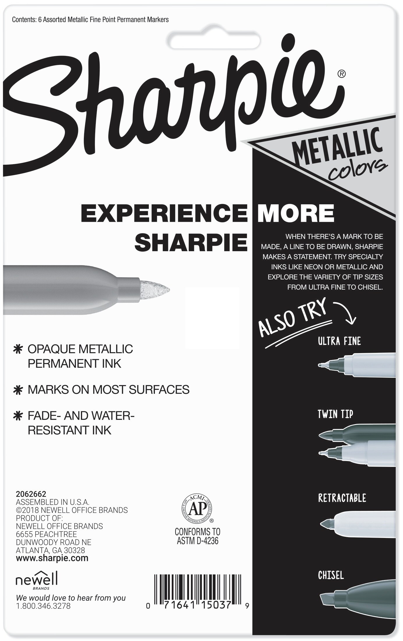 Sharpie Metallic Fine Point Permanent Markers 6/Pkg-Assorted Colors