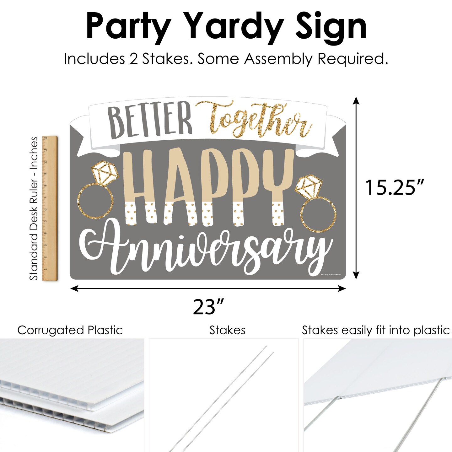 Big Dot of Happiness Happy Anniversary - Gold and Silver Wedding Anniversary Yard Sign Lawn Decorations - Better Together Party Yardy Sign