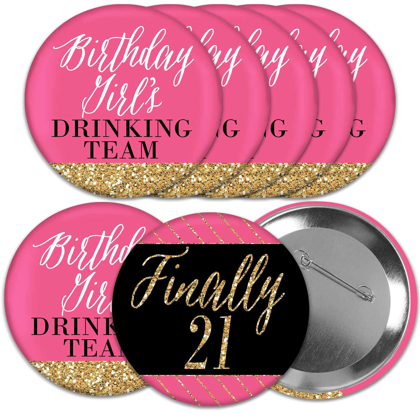 Big Dot of Happiness Finally 21 Girl - 3 inch 21st Birthday Party Badge - Pinback Buttons - Set of 8