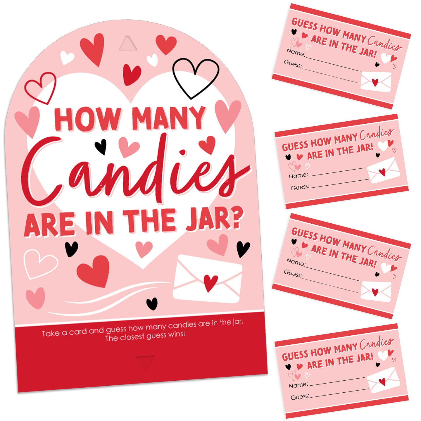 Big Dot of Happiness Happy Valentine’s Day - How Many Candies Valentine Hearts Party Game - 1 Stand and 40 Cards - Candy Guessing Game
