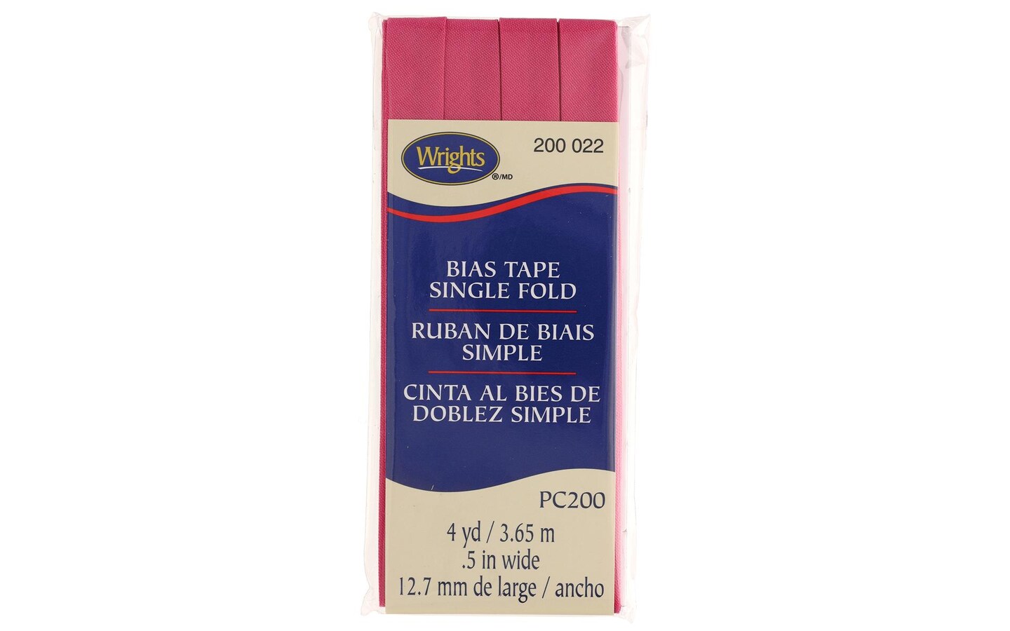 Wrights Bias Tape Single Fold 4yd Brite Pink