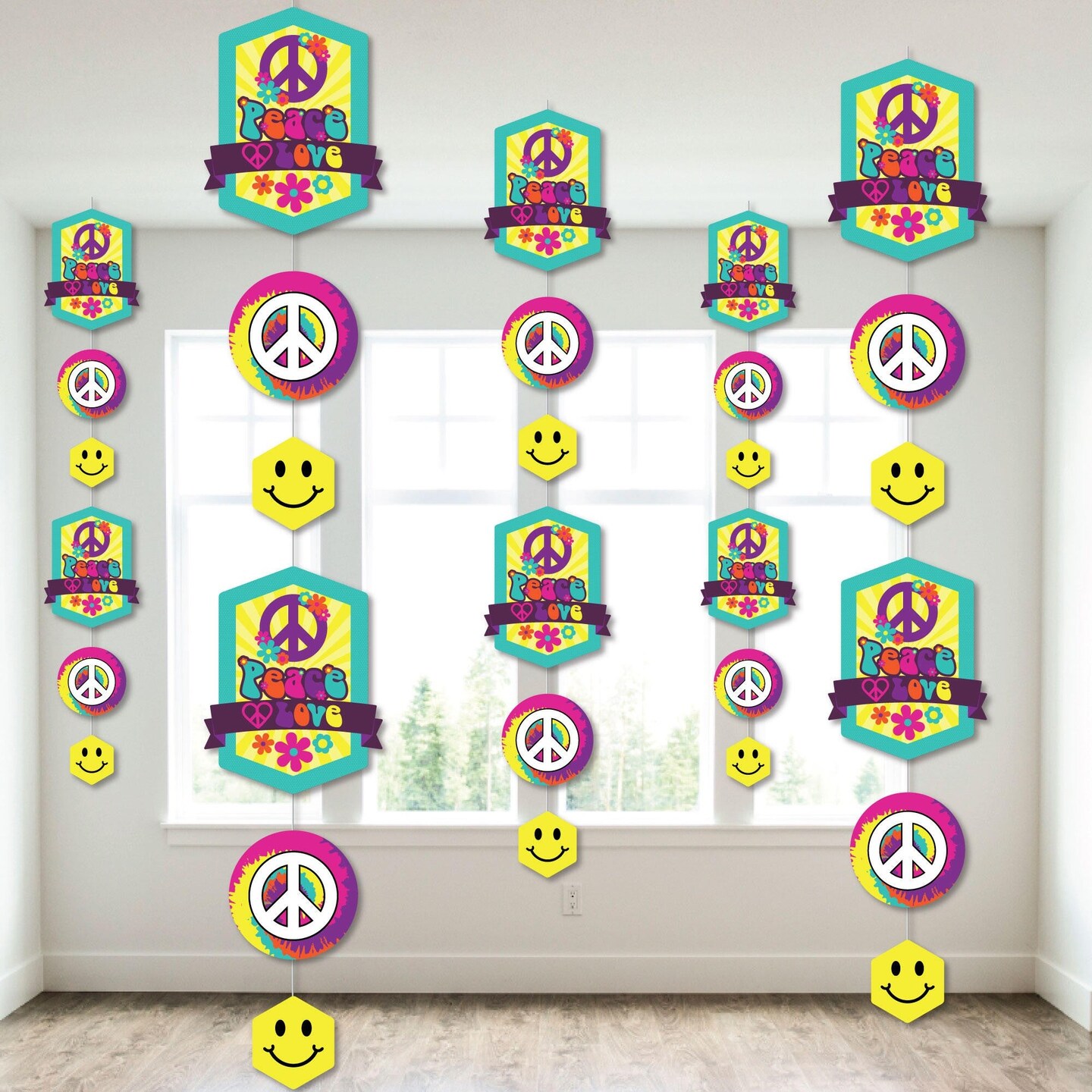 Big Dot of Happiness 60&#x27;s Hippie - 1960s Groovy Party DIY Dangler Backdrop - Hanging Vertical Decorations - 30 Pieces