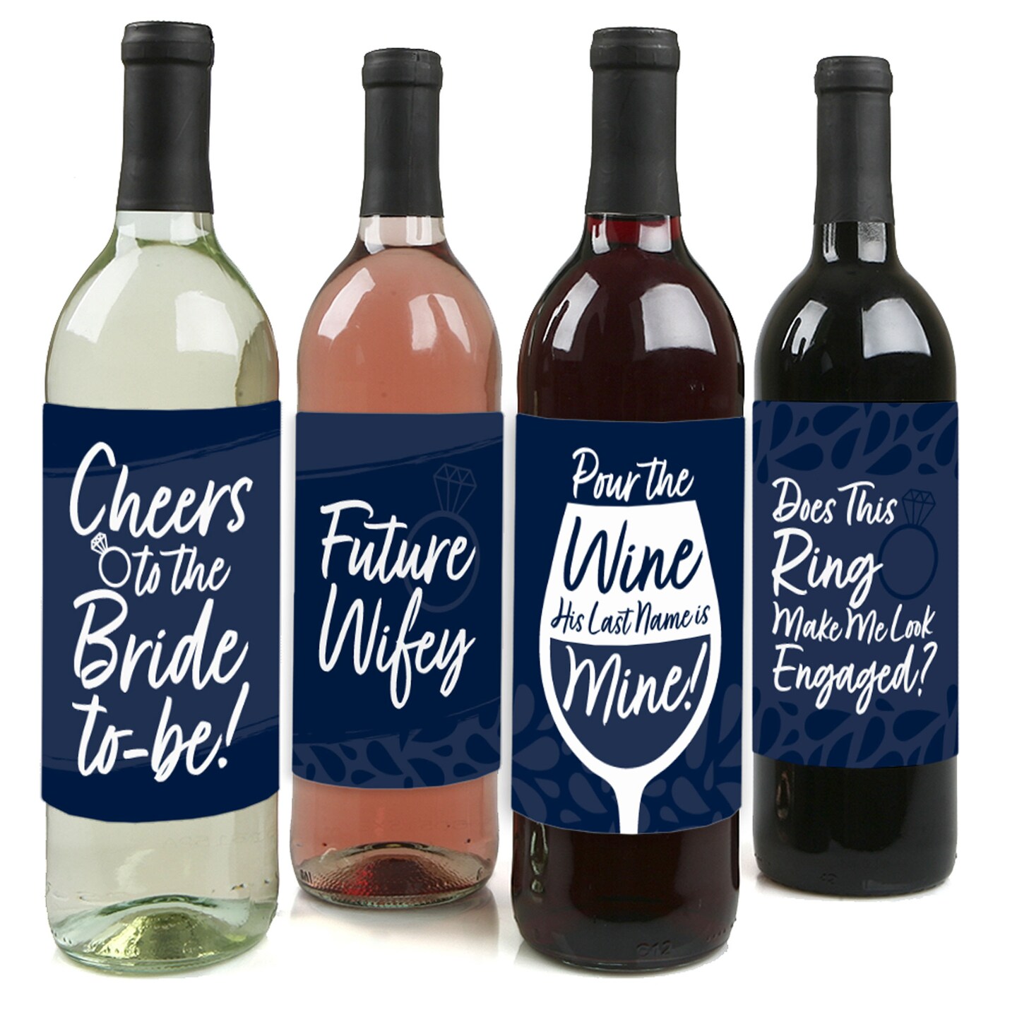 Big Dot of Happiness Navy Blue Elegantly Simple - Wedding or Bridal Shower Guest Party Favors Decorations  - Wine Bottle Label Stickers - Set of 4