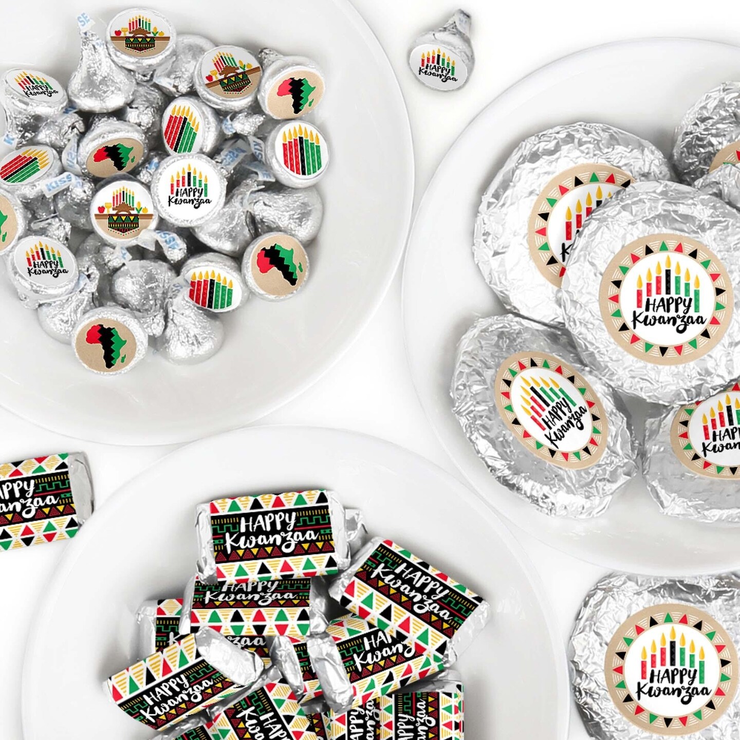 Big Dot of Happiness Happy Kwanzaa - Mini Candy Bar Wrappers, Round Candy Stickers and Circle Stickers - Candy Favor Sticker Kit - 304 Pieces