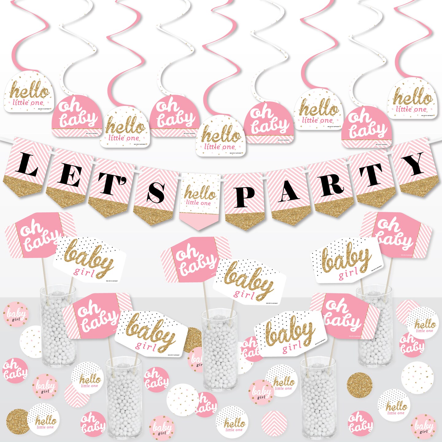 Big Dot of Happiness Hello Little One - Pink and Gold - Girl Baby Shower Supplies Decoration Kit - Decor Galore Party Pack - 51 Pieces
