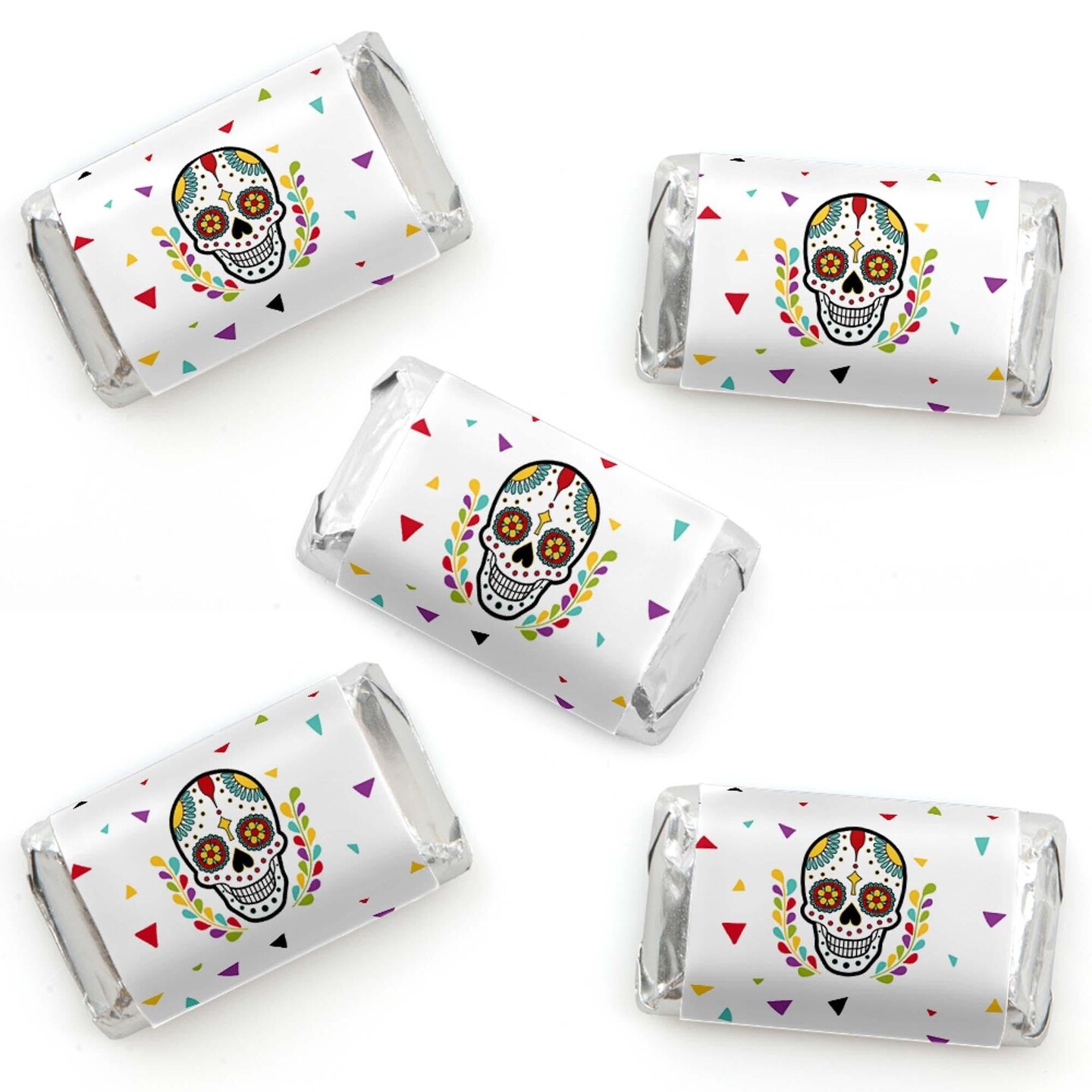 Big Dot of Happiness Day of the Dead - Mini Candy Bar Wrapper Stickers - Sugar Skull Party Small Favors - 40 Count