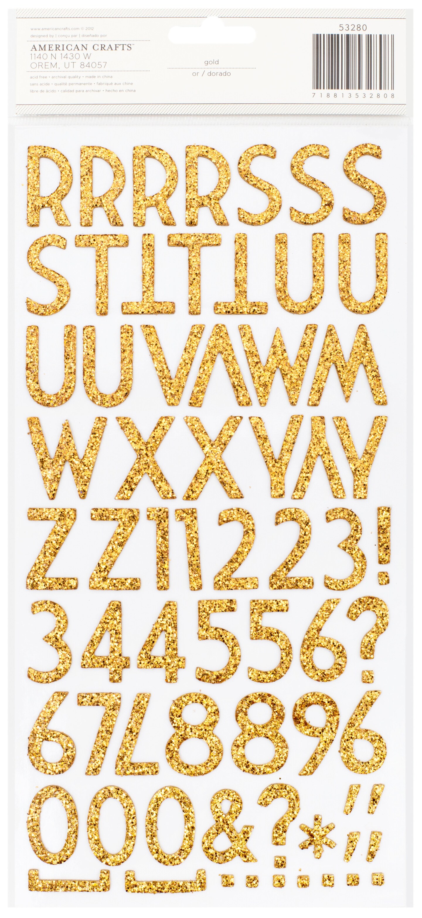 AC Chipboard Alphabet Stickers - Wisecrack, Gold Glitter, 135pcs