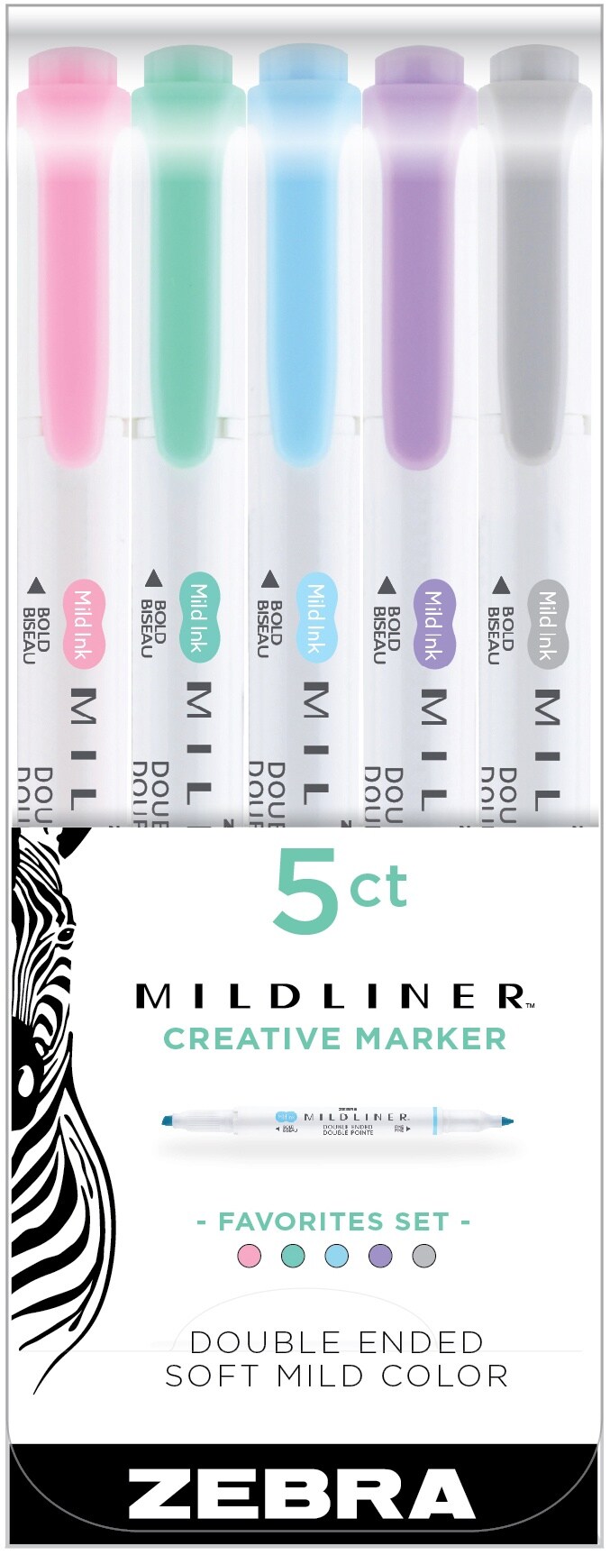 Zebra Mildliner Double Ended Highlighters 5/Pkg-Top Sellers Assortment