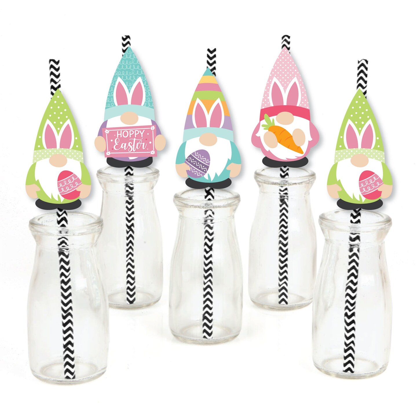 Big Dot of Happiness Easter Gnomes - Paper Straw Decor - Spring Bunny Party  Striped Decorative Straws - Set of 24