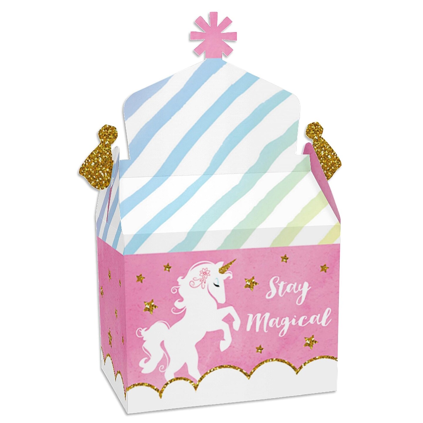 Big Dot of Happiness Rainbow Unicorn - Treat Box Party Favors - Magical Unicorn Baby Shower or Birthday Party Goodie Gable Boxes - Set of 12