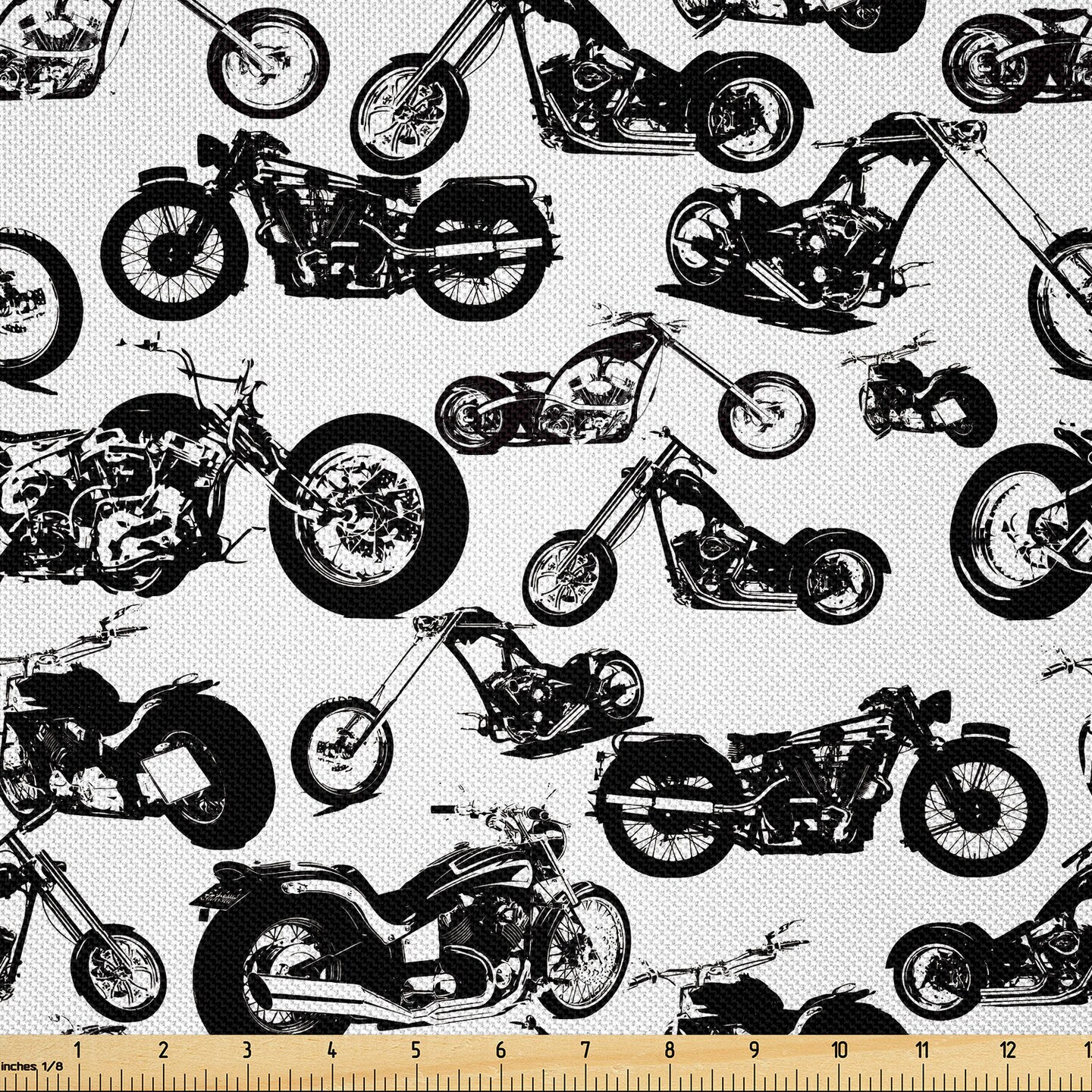 Ambesonne Manly Fabric by The Yard, Different Models of Motorbikes Race Adventure Amusement Extreme Sport Theme, Decorative Satin Fabric for Home Textiles and Crafts, 5 Yards, White Black