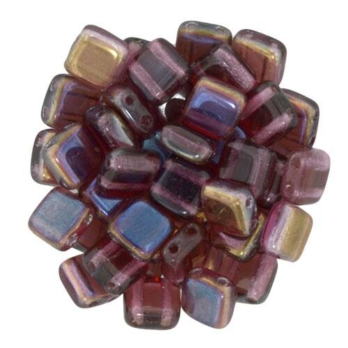 Czechmate 6mm Square Glass Czech Two Hole Tile Bead, Twilight - Fuchsia