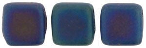 Czechmate 6mm Square Glass Czech Two Hole Tile Bead, Matte Iris Blue