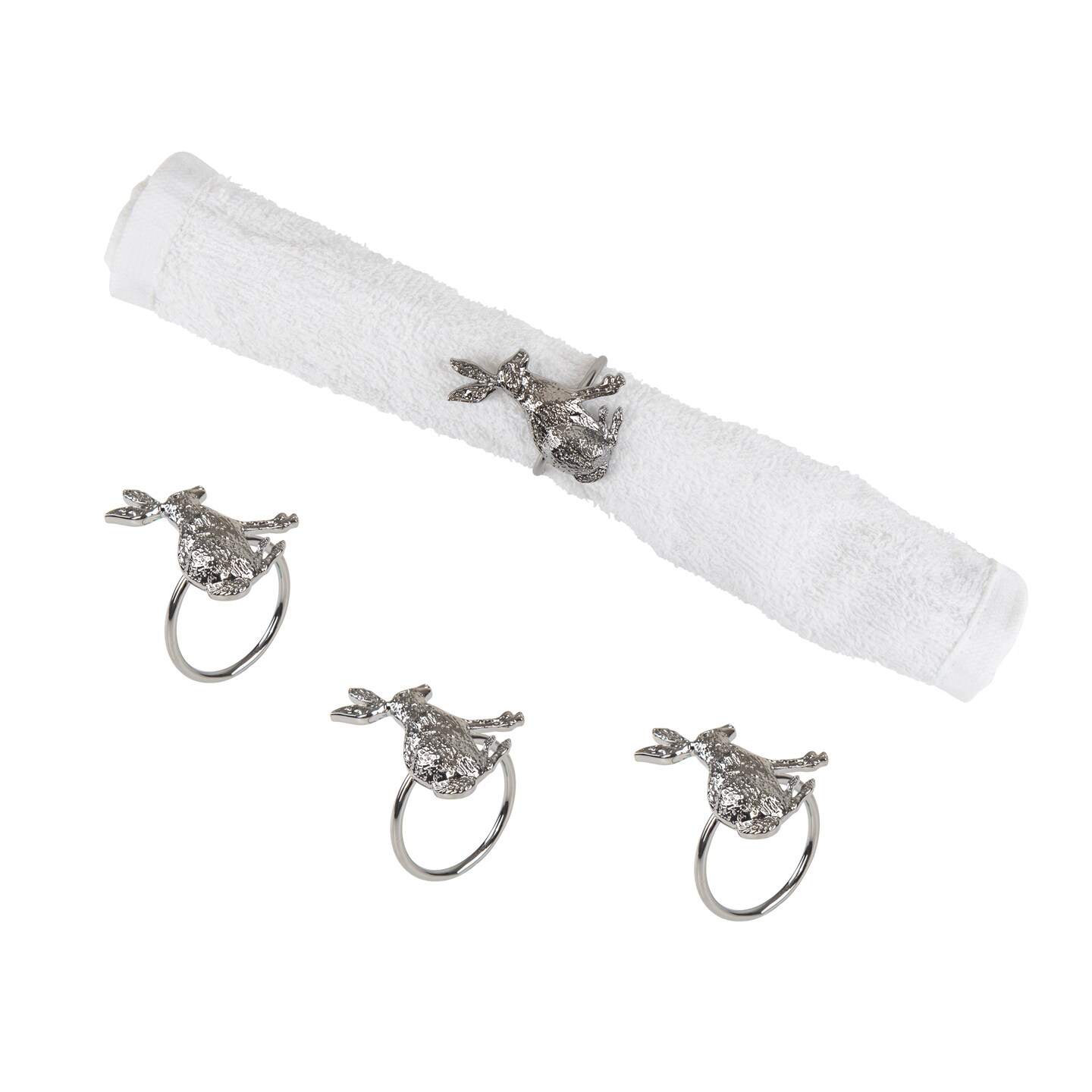 Easter Charcoal Bunny Rabbit Napkin Ring, Set of 4