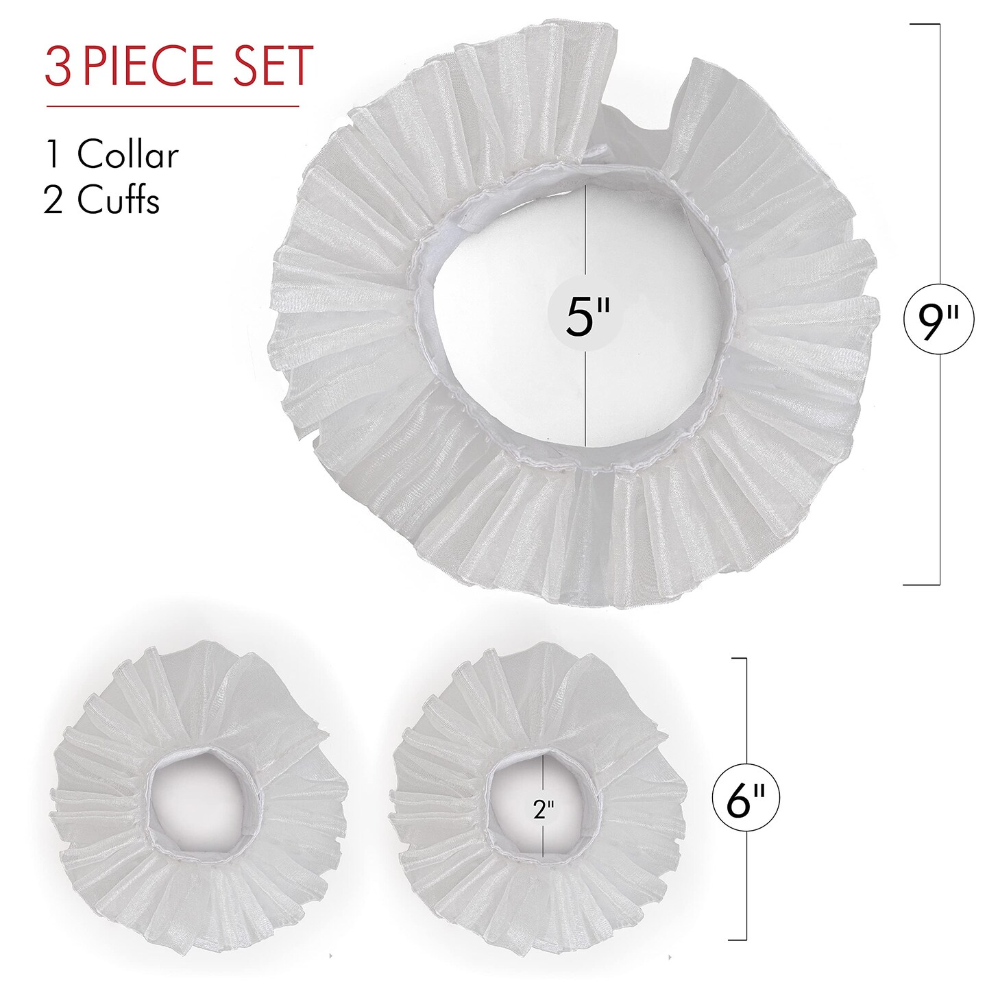 Renaissance Collar Cuff Set - Vintage White Neck Ruff and Wrist Ruffle Cuffs Costume Accessories Dress Up Kit
