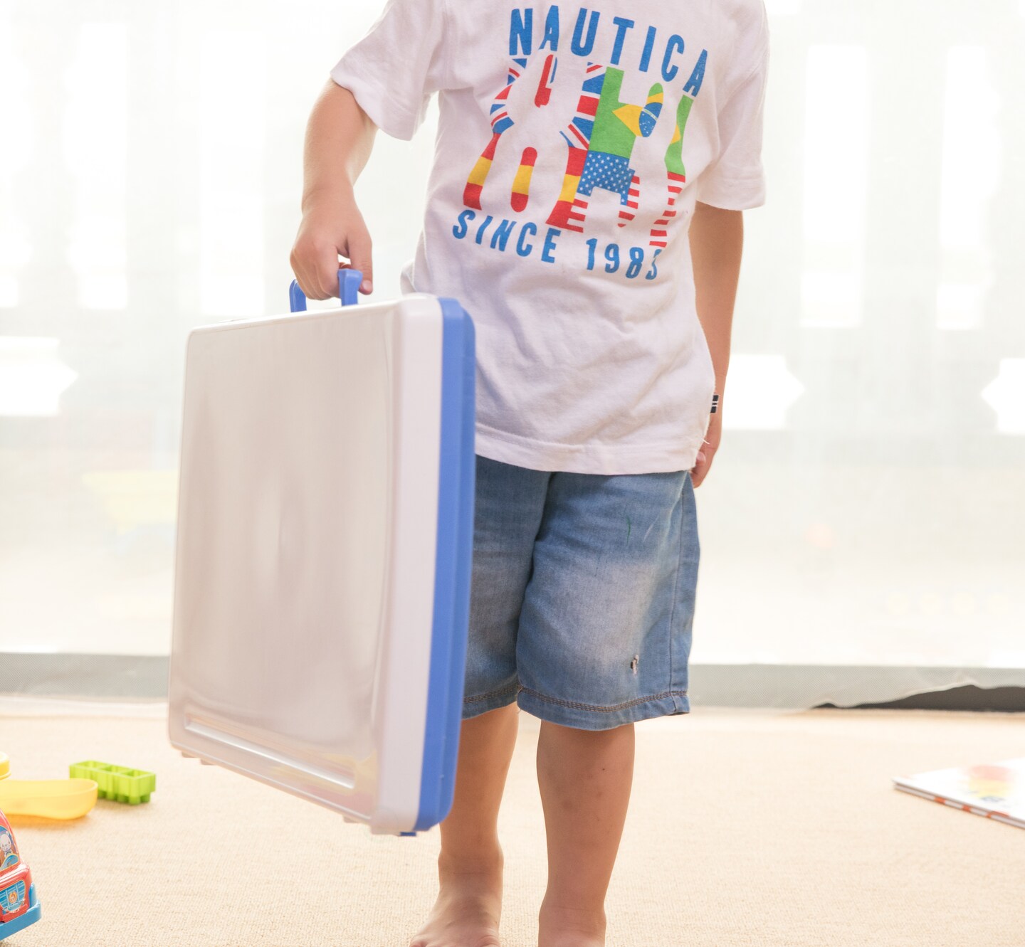 Kids Portable Fold-able Plastic Lap Tray, Blue and White