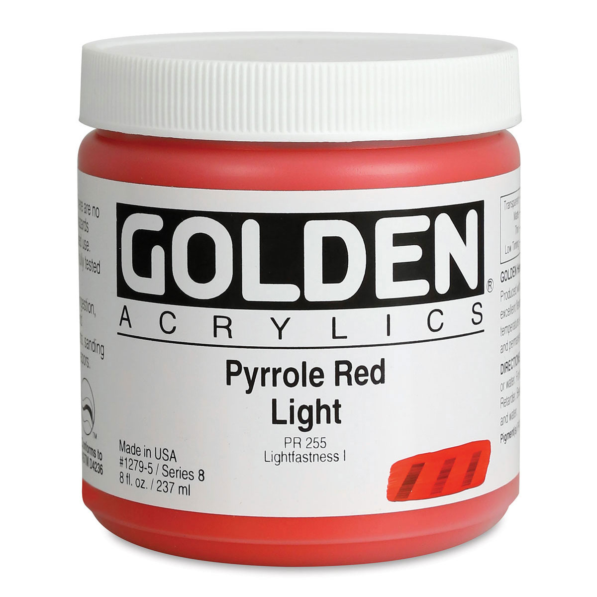 Golden Heavy Body Artist Acrylics - Pyrrole Red Light, 8 oz Jar