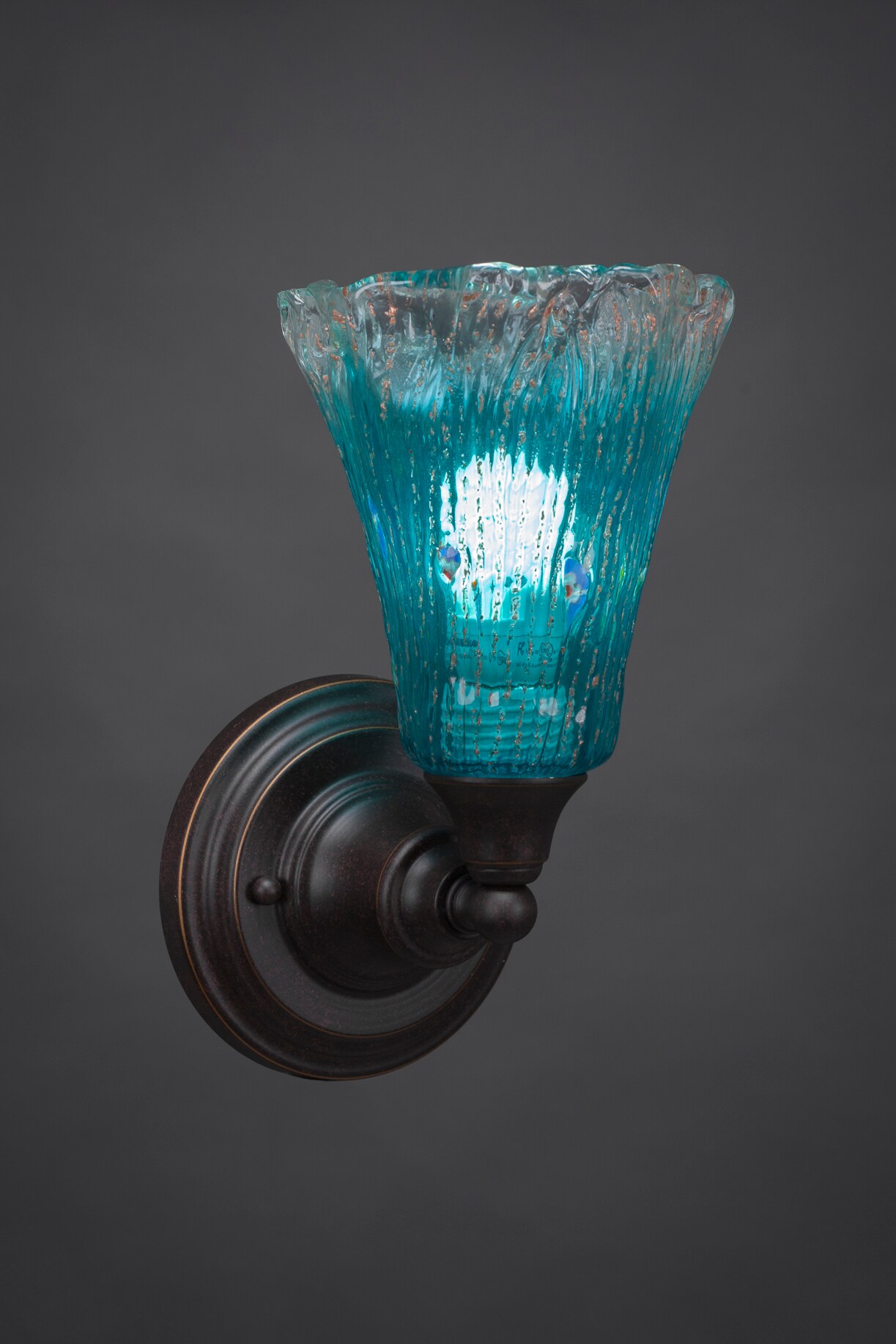 Wall Sconce Shown In Dark Granite Finish With 5.5 Teal Crystal Glass