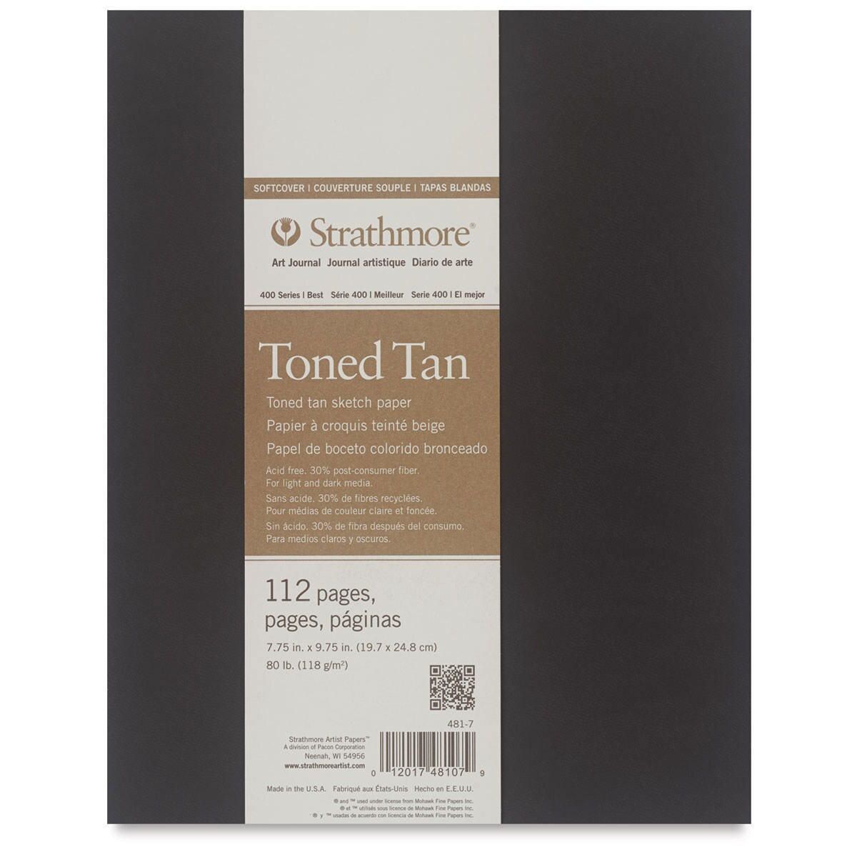 Strathmore Softcover 400 Series Toned Sketch Artist Journal - 9-3/4" x 7-3/4", Tan, 80 lb, 112 Pgs