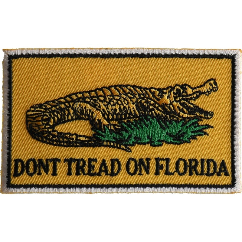 Patch, Embroidered Patch (Iron-On or Sew-On), Don&#x27;t Tread On Florida Flag w/Alligator Live Free, 3&#x22; x 1.75&#x22;