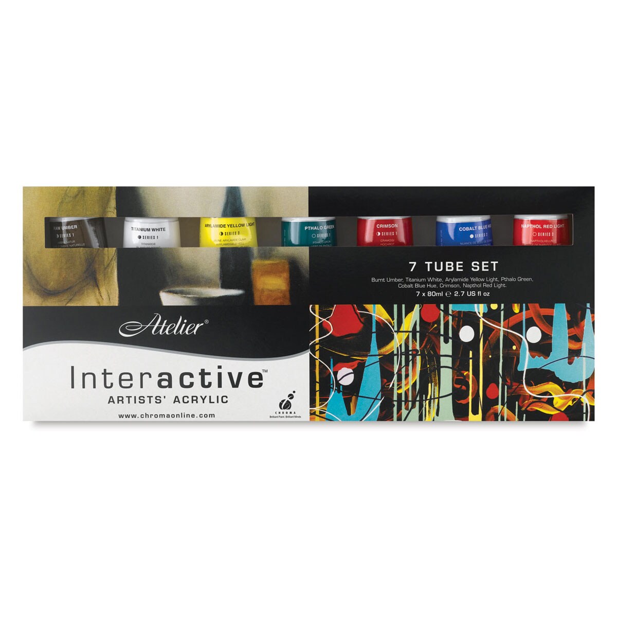 Chroma Atelier Interactive Artists&#x27; Acrylic Paints - Set of 7, Assorted Colors, 80 ml Tubes