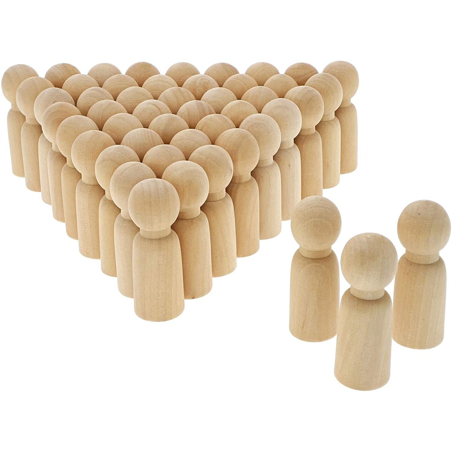 50 Pack Unfinished Wooden Peg Doll Bodies, Natural Wood Figures