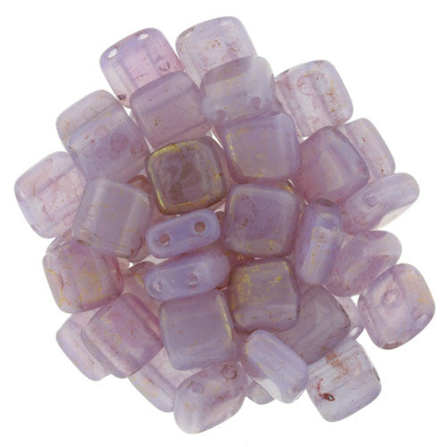 Czechmate 6mm Square Glass Czech Two Hole Tile Bead Pinktopaz Luster