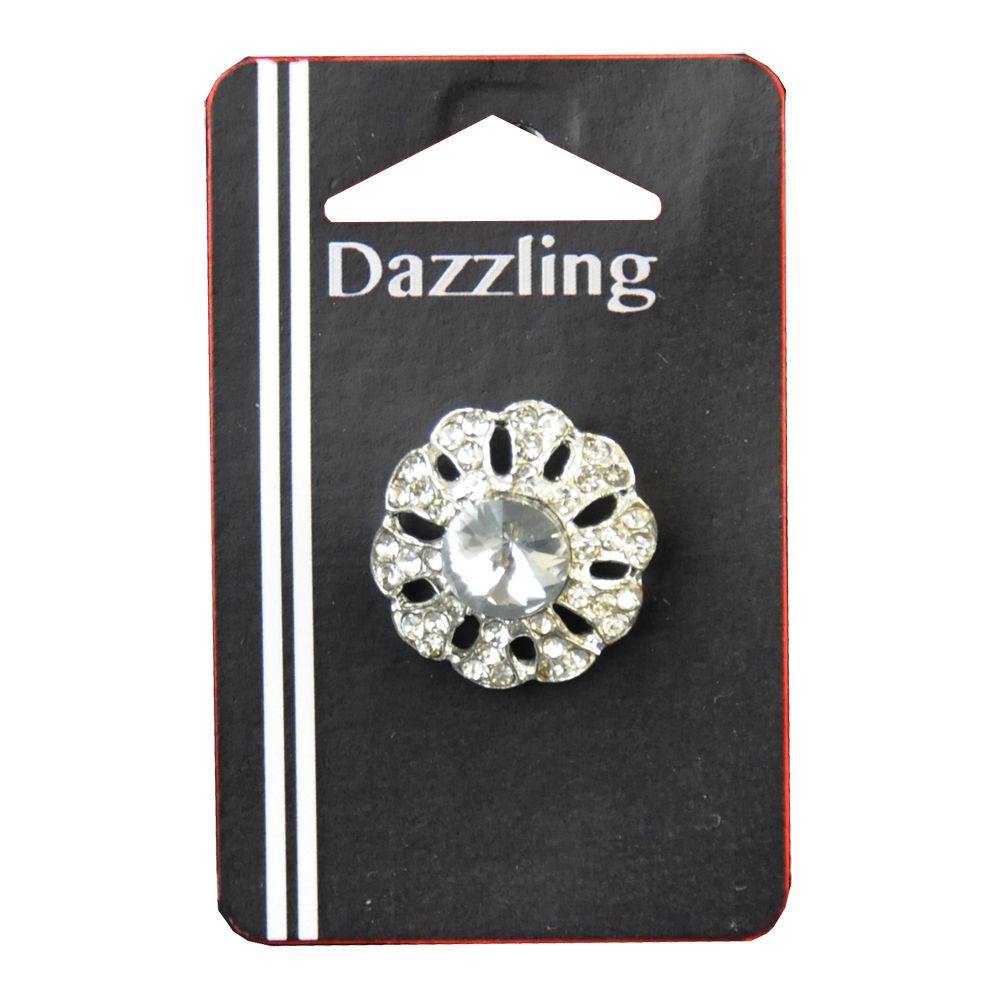 Belagio Rhinestone Shank Button, 1" Diameter, 1 Piece, Doily Design, Silver/Crystal