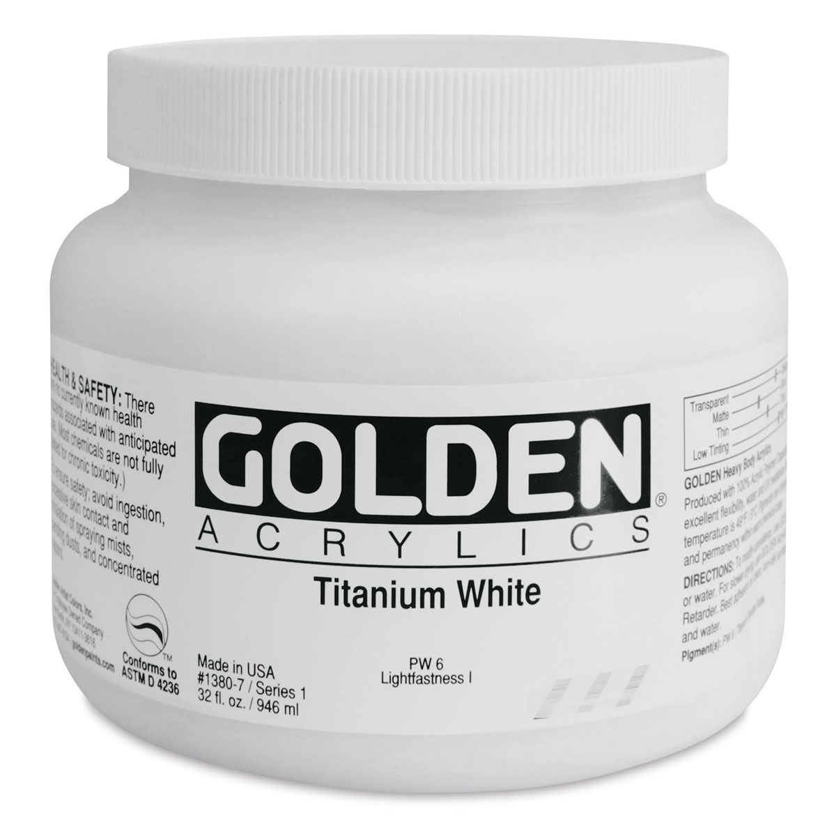 Golden Heavy Body Artist Acrylics - Titanium White, 32 oz Jar