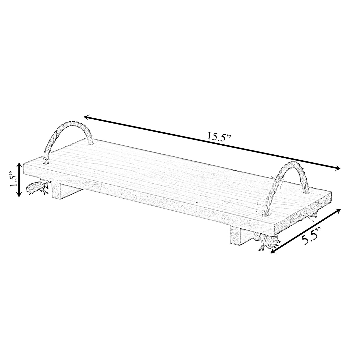 Decorative Natural Wood Rectangular Tray Serving Board with Rope Handles