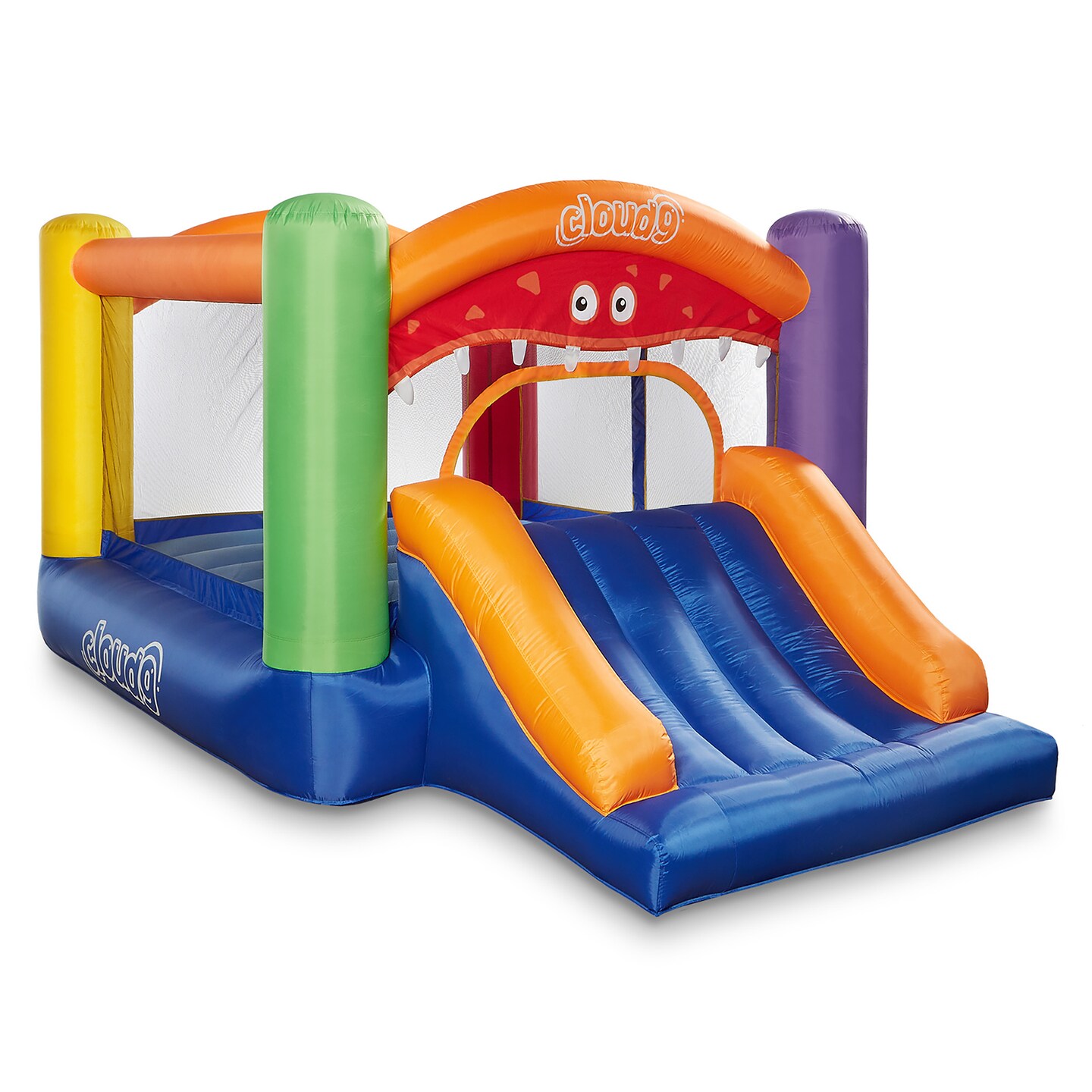 Cloud 9 Inflatable Bounce House and Blower, Monster Theme Bouncer for Kids with Slide, Includes Stakes and Repair Patches