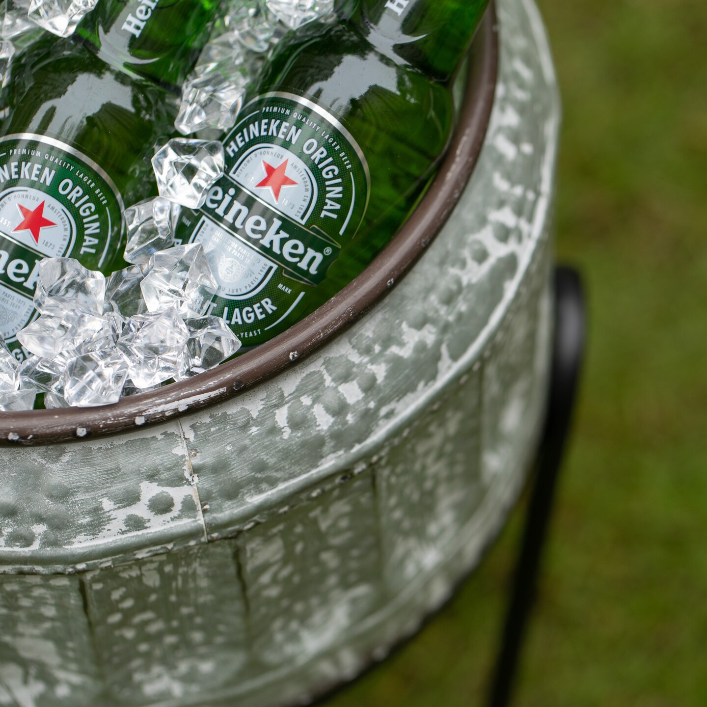 Silver Galvanized Metal Ice Bucket Beverage Cooler Tub with Stand