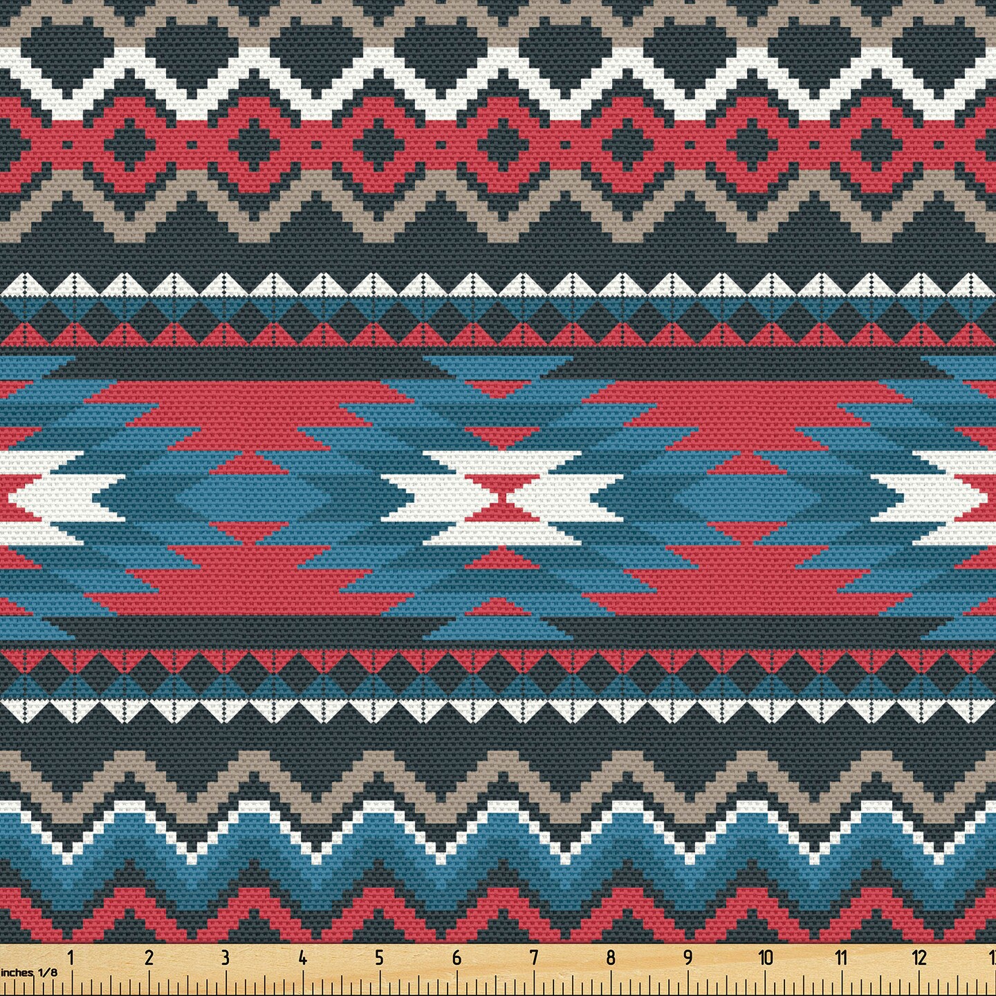 Ambesonne Antique Fabric by The Yard, Prehistoric Style Folkloric Striped Design Antique Mayan Patterns, Decorative Fabric for Upholstery and Home Accents, 2 Yards, Coral Black