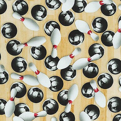 Sports Life Bowling-Wood Grain Floor Cotton Fabric by Robert Kaufman by the yard