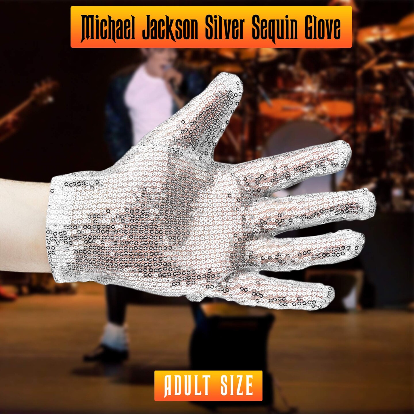 White Silver Sparkly Sequinned Fancy Dress Party Michael Jackson Glove :  : Toys & Games