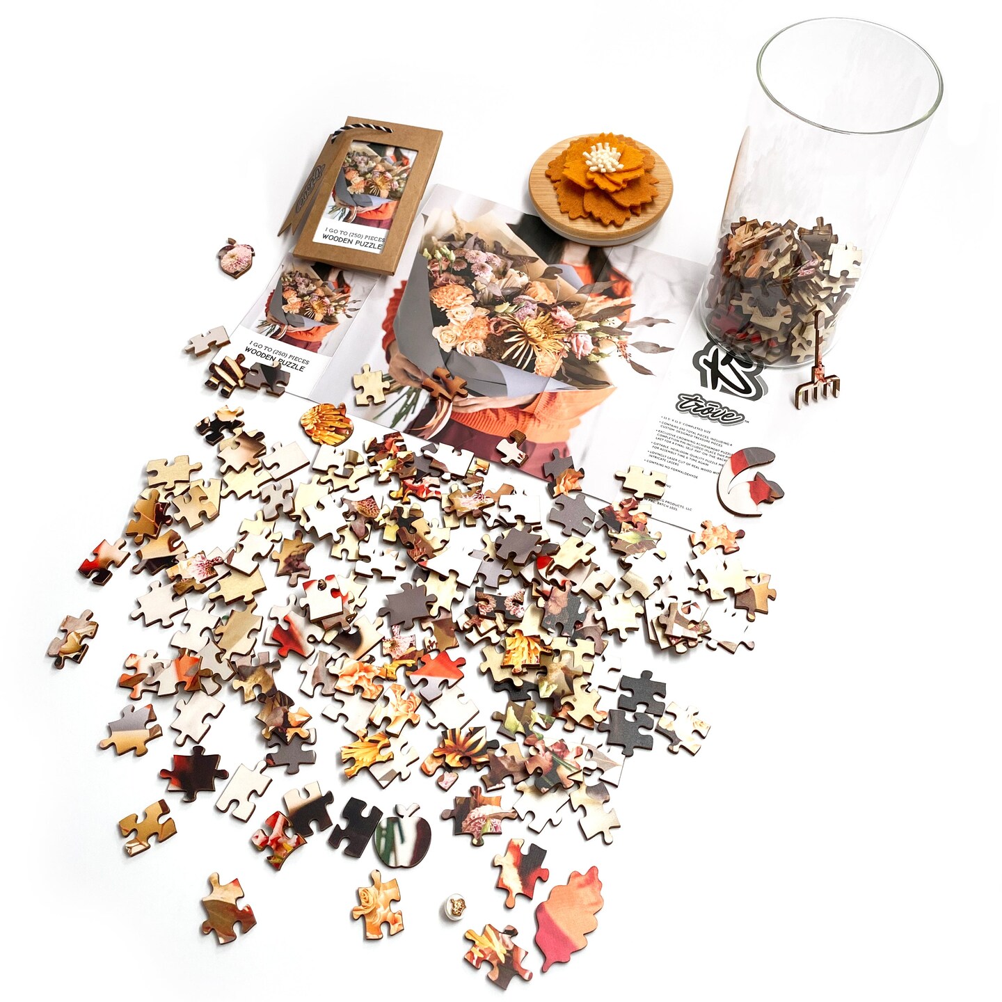 I Go To (250) Pieces Wooden Puzzle: Fall Bouquet in Glass Vase with Flower Lid