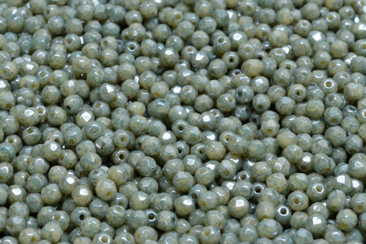 3mm Czech Fire Polish Round Bead, Opaque Beige Terracotta Blue, 50 pieces