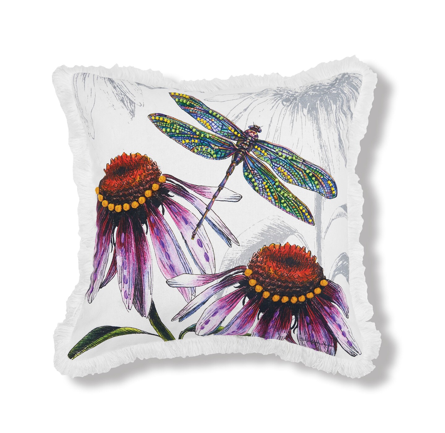 Botanical Dragon Floral Spring Printed and Embellished Throw Pillow