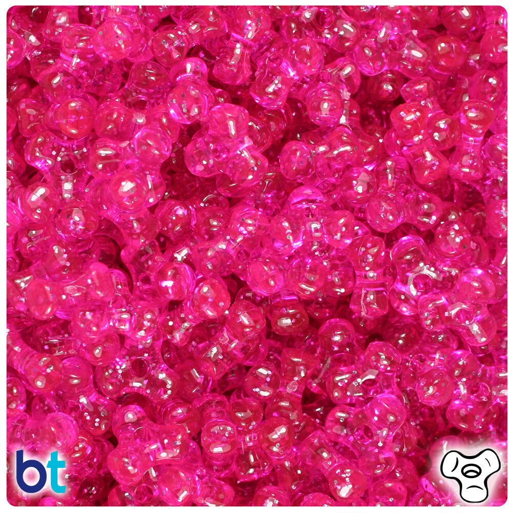 BeadTin Bright Pink Sparkle 11mm TriBead Plastic Craft Beads (500pcs)