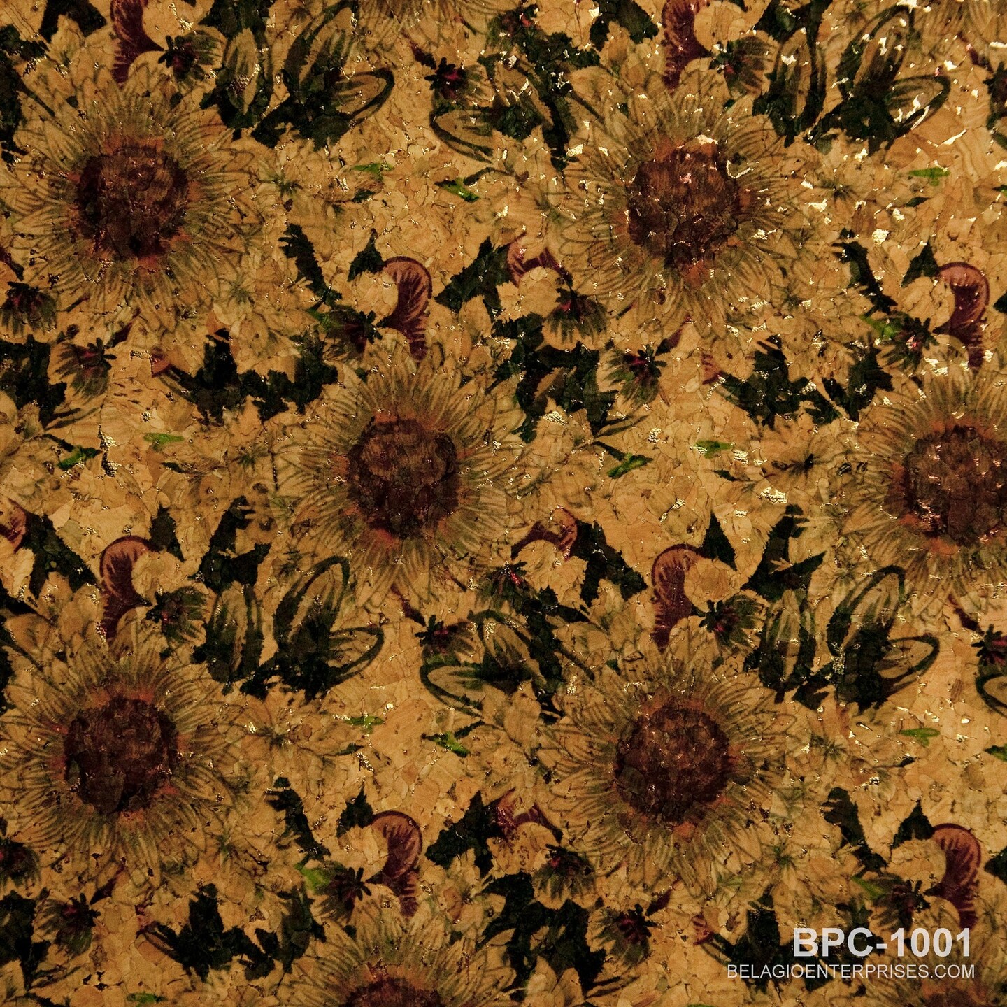 Belagio Cork Fabric, 18" x 15", Sunflower Print, Black Multi