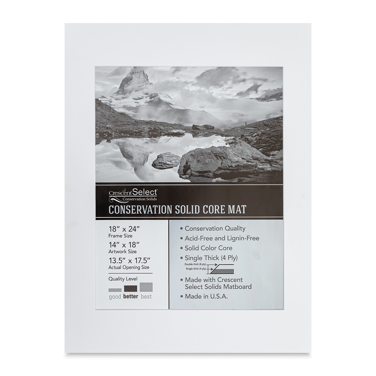 Crescent Select Conservation Solids Pre-Cut Mat - Vivid White, 4 ply, 18&#x22; x 24&#x22;