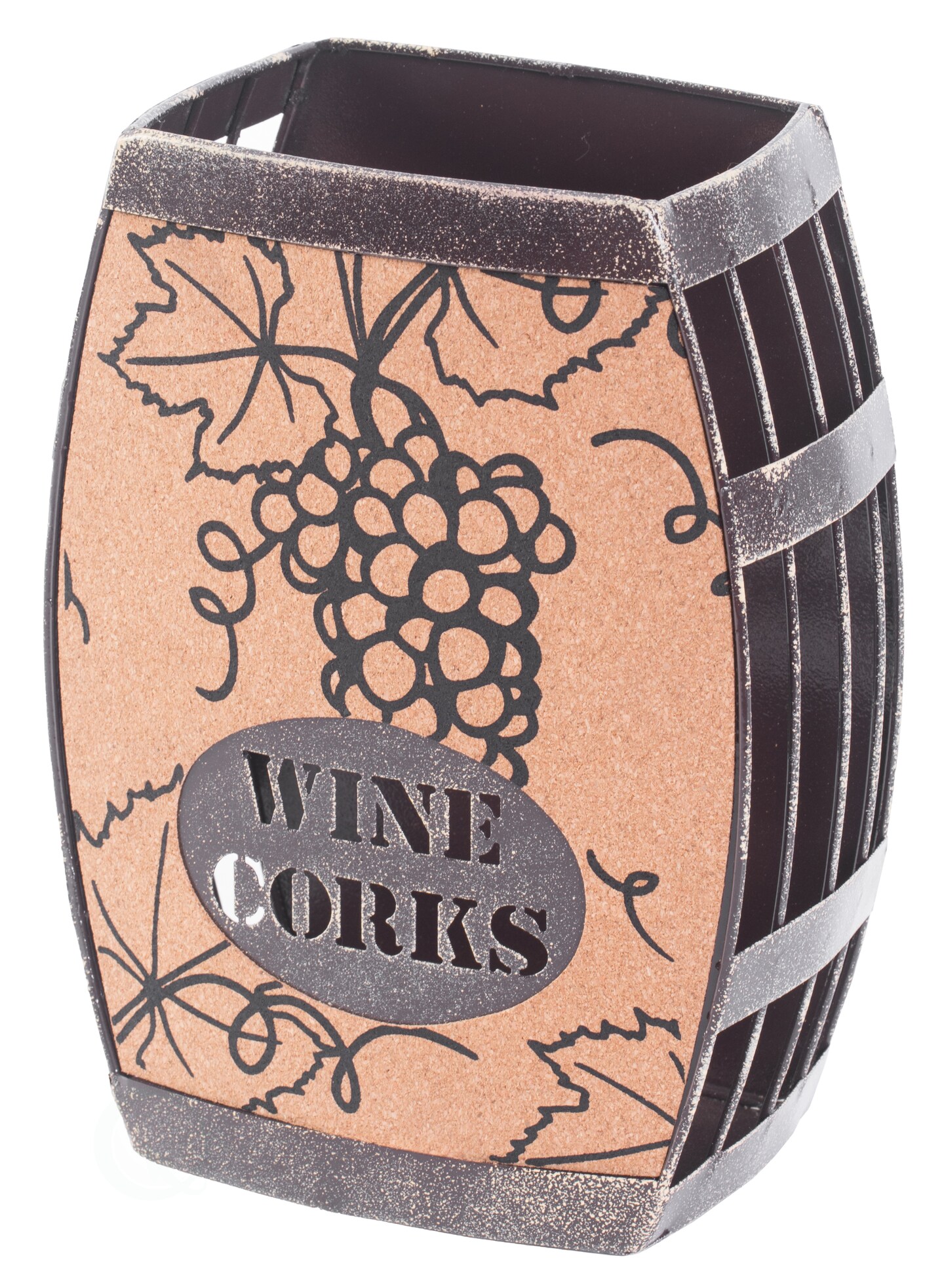 Vintage Decorative Metal Barrel Shaped Tabletop Countertop Wine Cork Holder