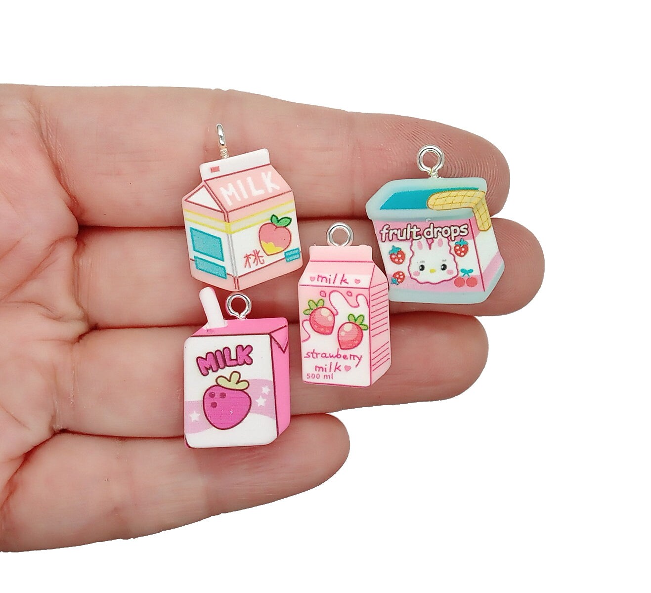 Kawaii Food Charms, Cute Pastel Drink Pendants, 8 pcs, Adorabilities